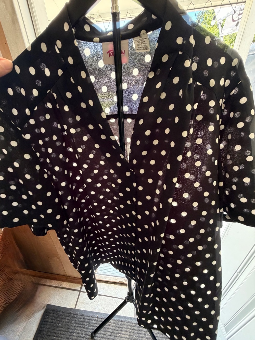 TanJay Black and White Polka Dot Short Sleeve Jacket